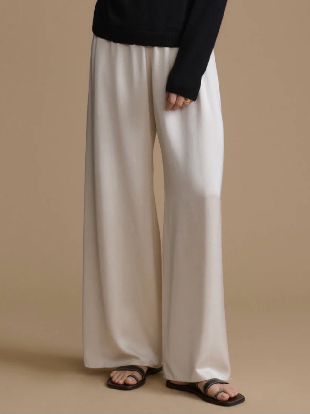 Jenni kayne Demi pant in ivory luxe trouser wide leg pull on small minimalist